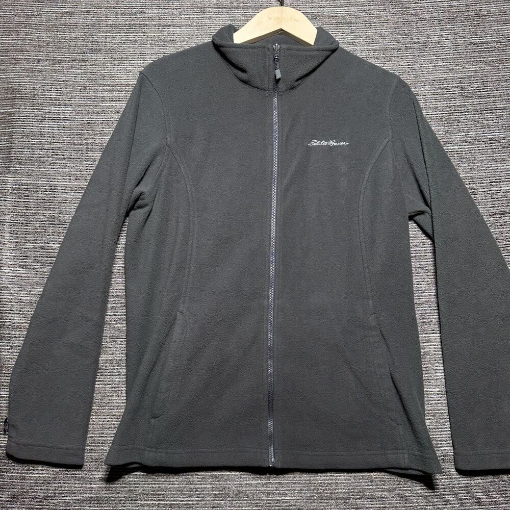 Eddie Bauer Fleece Jacket Women's L Green Gray Full Zip Outdoor Cozy Warm